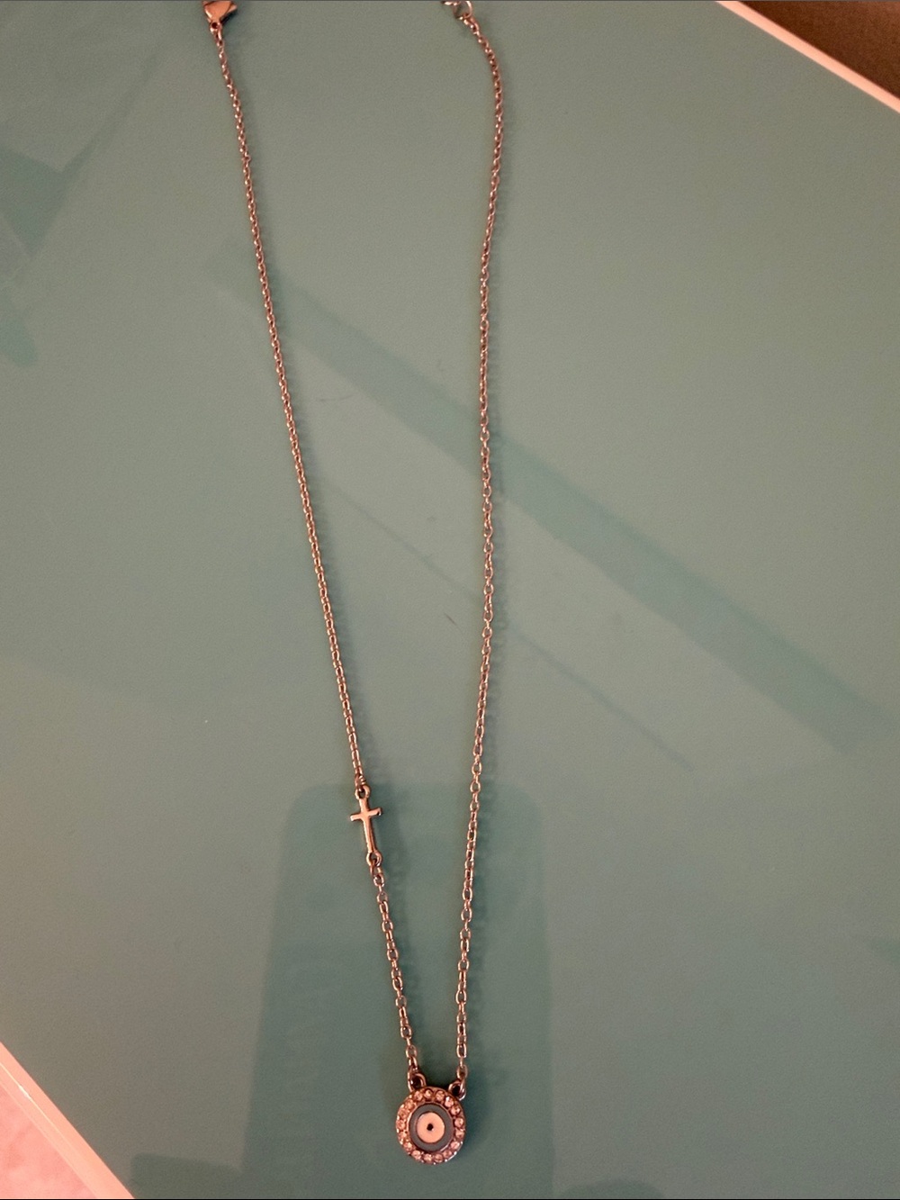 Park Lane Silver-Tone Cross & Blue Evil Eye Necklace